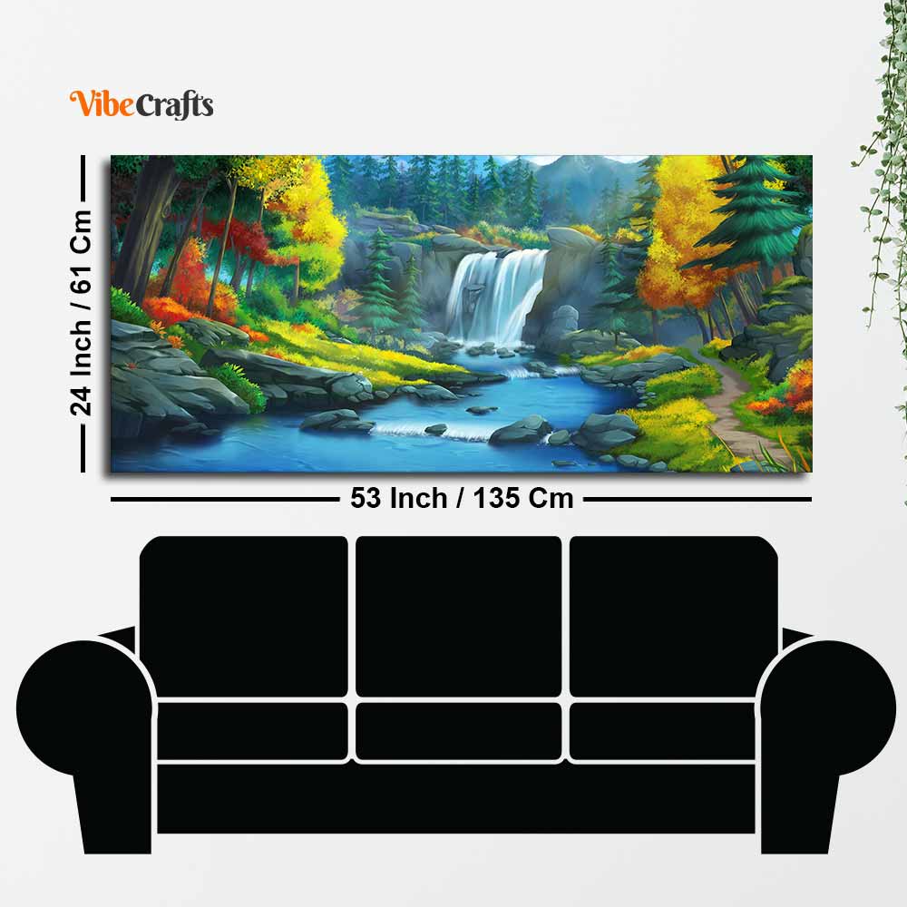 A Beautiful Waterfall In Forest Premium Wall Painting