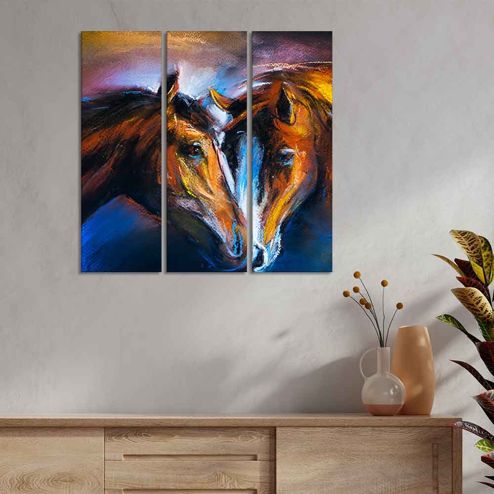 A Couple of Horses Canvas Wall Painting of 3 Pieces