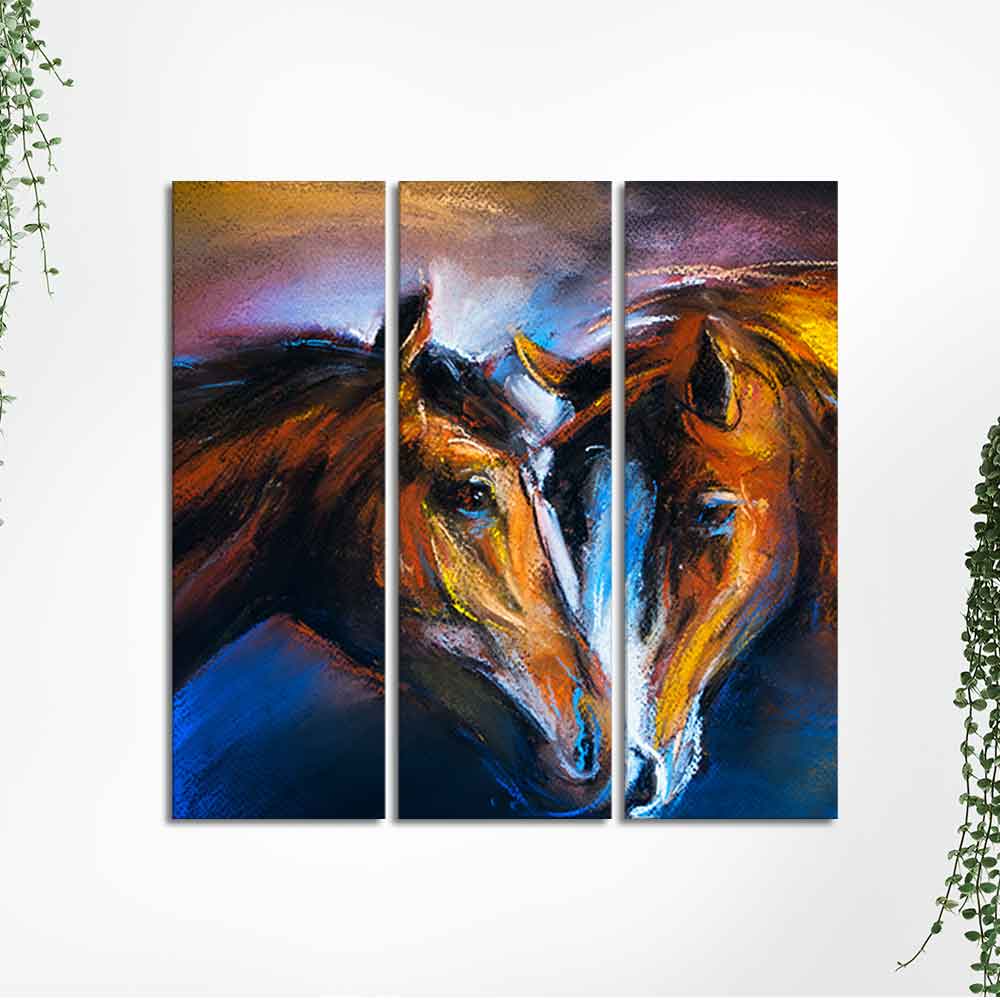 A Couple of Horses Canvas Wall Painting of 3 Pieces