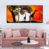 A Pair of Giraffe under a Tree in Sunset Floating Canvas Wall Painting Set of Three