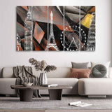 Abstract Art Famous Architectures Five Pieces Canvas Wall Painting
