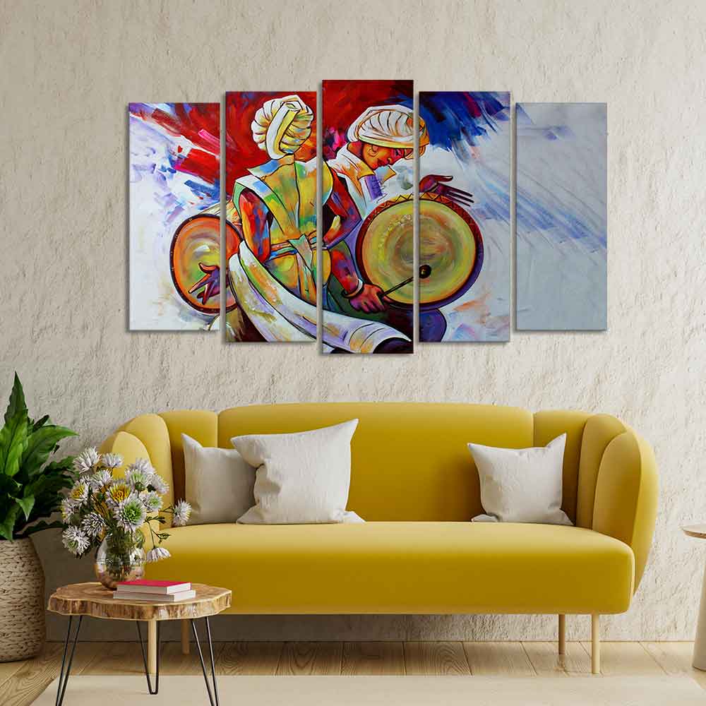 Abstract Art Folk Dance Wall Painting of Five Pieces Set