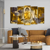 Abstract Art Meditating Lord Buddha Wall Painting Set of Five Pieces