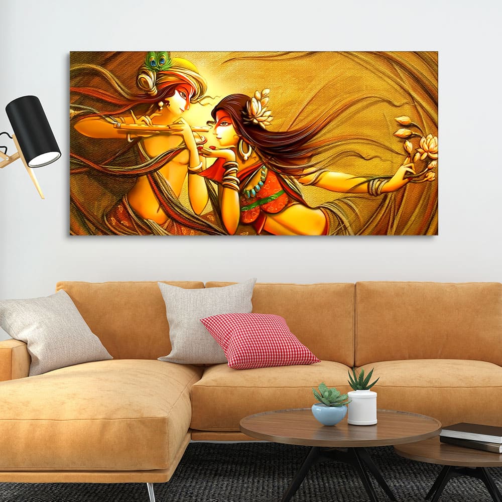 Beautiful Abstract Art of Lord Krishna Flute Large Canvas Wall Paintin   Vibecrafts