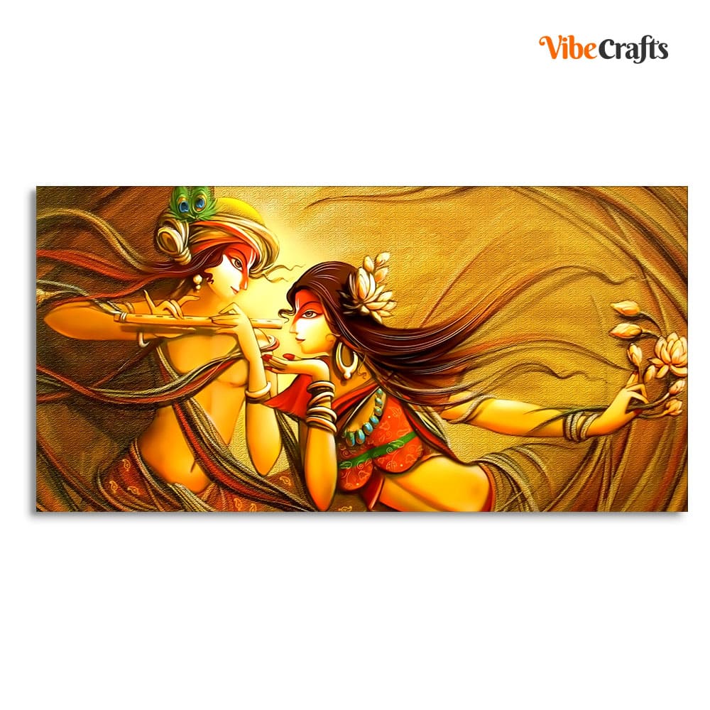 Abstract Art of Lord Radha Krishna Flute Canvas Wall Painting