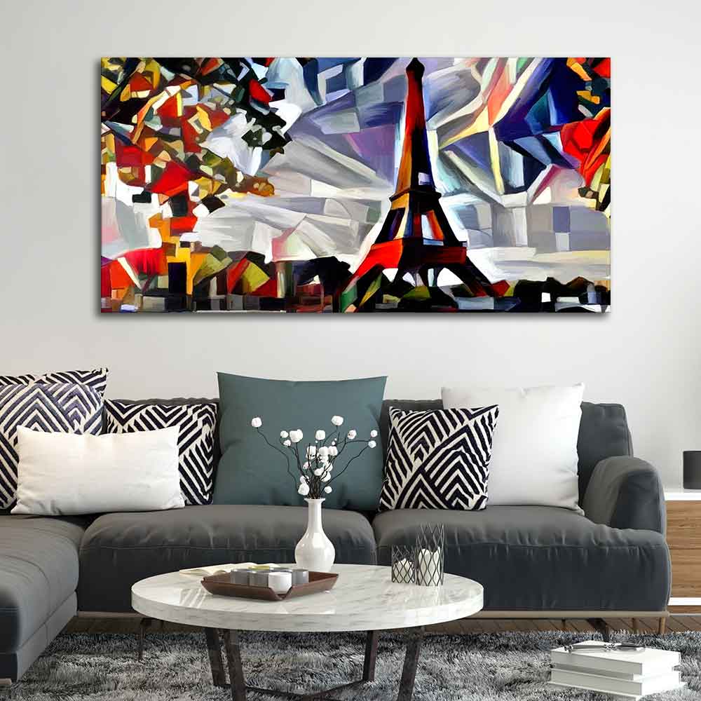 Abstract Art Premium Canvas Painting of Eiffel Tower in Paris
