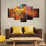 Abstract Art Tiger Walking on Street Canvas Wall Painting of Five Pieces