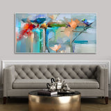 Abstract Colorful Canary Bird with Flowers Canvas Wall Painting