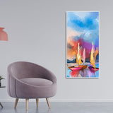 Abstract Colorful Sea Sailing Boats Canvas Wall Painting