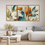 Colorful Spring Flower Texture Art Floating Canvas Wall Painting Set of Three