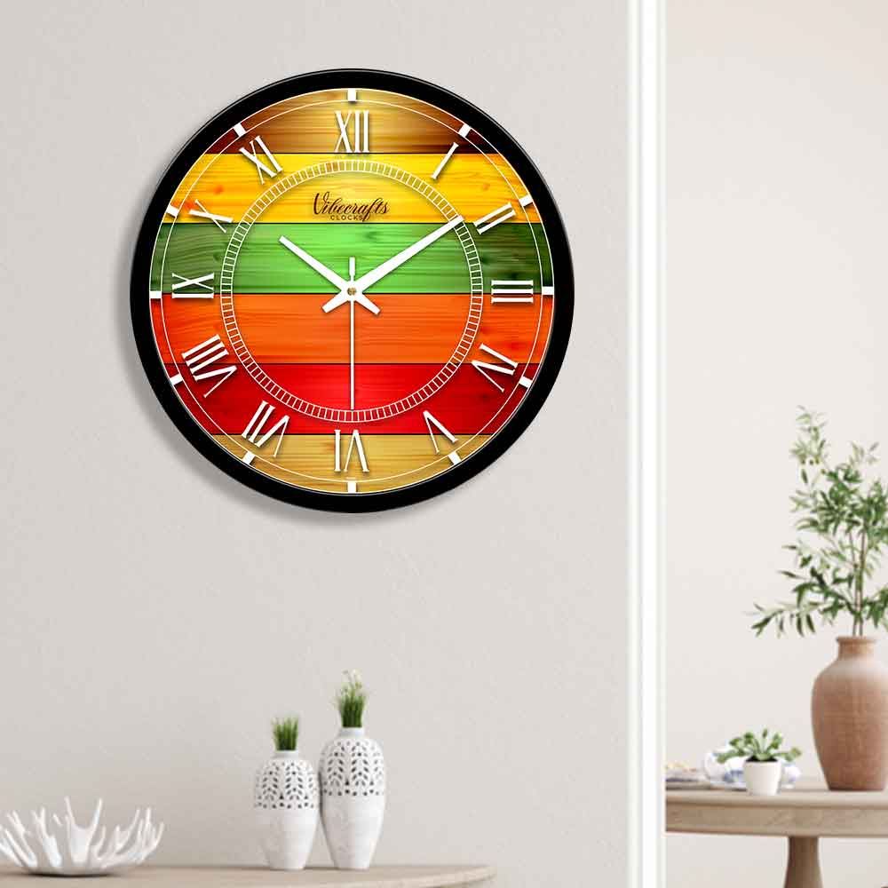 colorful Wood Printed Designer Wall Clock