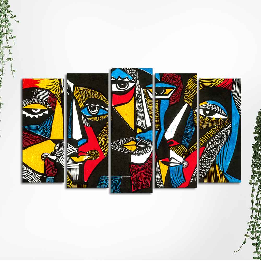 Abstract Faces 5 Pieces Premium Wall Painting
