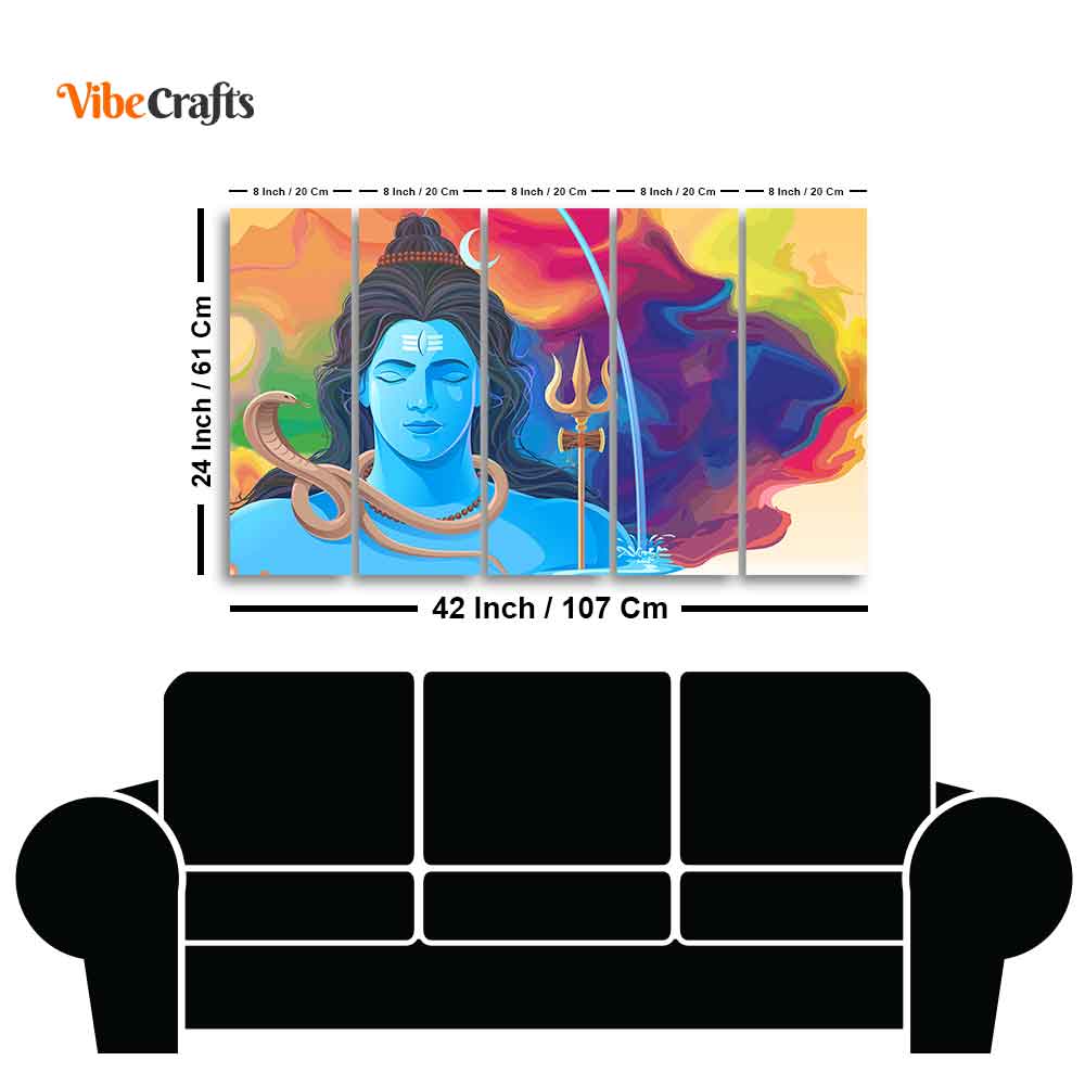 Abstract Art Lord Shiva Wall Painting Set of Five