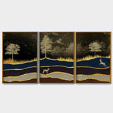  Scenery with Deer Floating Canvas Wall Painting Set of Three