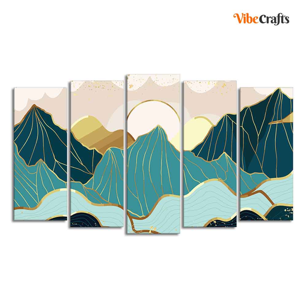 Abstract Mountains with Sunrise Background 5 Pieces Canvas Wall Painting