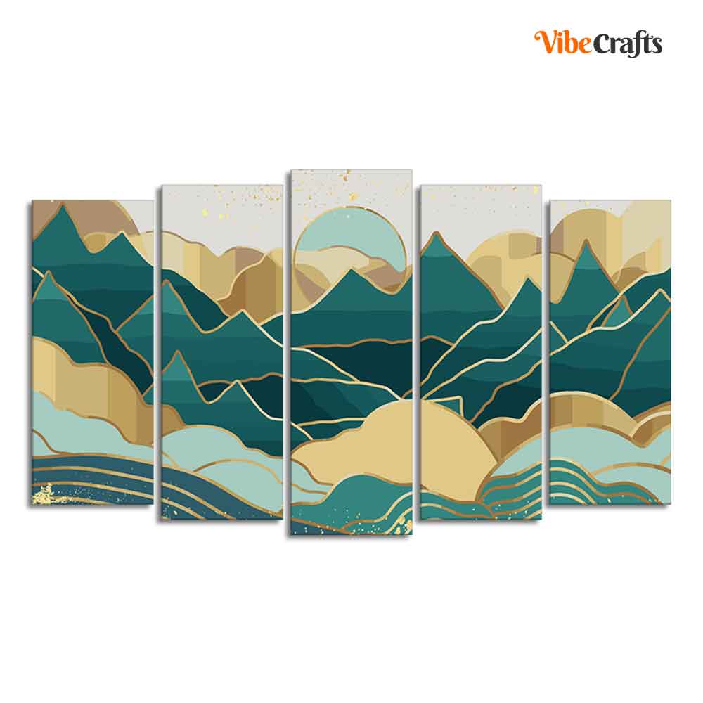 Abstract Mountains Luxurious Pattern Wall Painting of Five Pieces