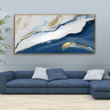Abstract Seascape Blue and Gold Line art Canvas Wall Painting