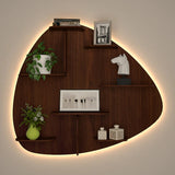 Abstract Shape Backlit Designer Wooden Wall Shelf / Book Shelf / Night Light, Walnut Finish