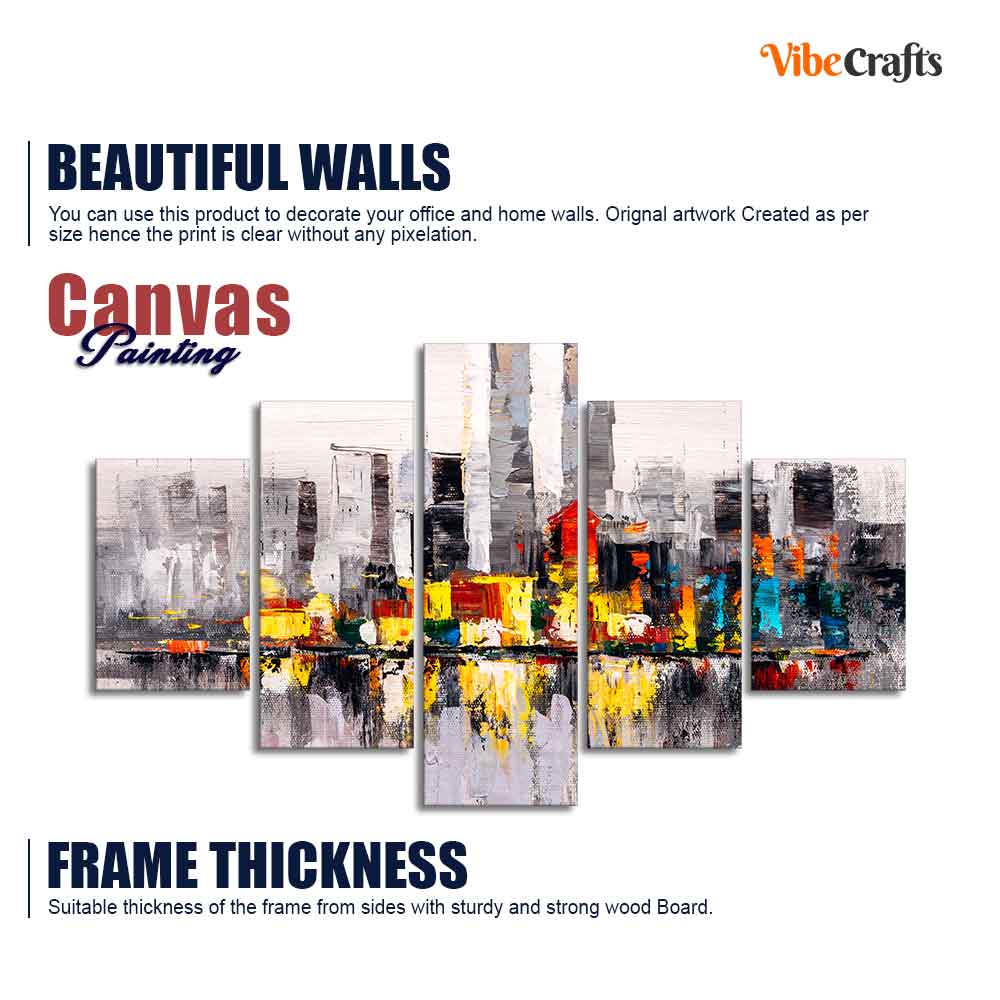 Abstract Wall Painting Skyline of New York City Five Pieces