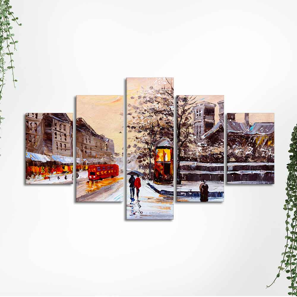Street View of London Five Pieces Canvas Wall Painting
