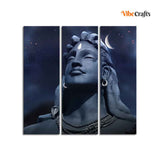 Adiyogi Shiva Statue Canvas Wall Painting of Three Pieces