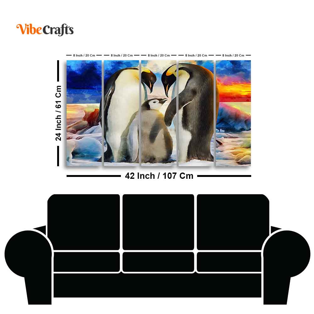 Animal Wall Painting of Penguins Set of Five Pieces