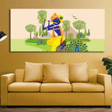 Animated Little Krishna With Flute Large Canvas Wall Painting