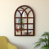 Arched Motif Window Frame Wooden Mirror