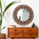 Artistic Designer Round Shape Wall Mirror with Wooden Frame
