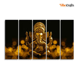 Auspicious Lord Ganesha Canvas Wall Painting of Five Pieces