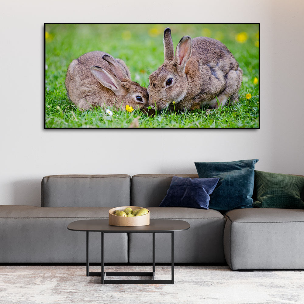 Baby Bunnies in Garden Canvas Wall Painting