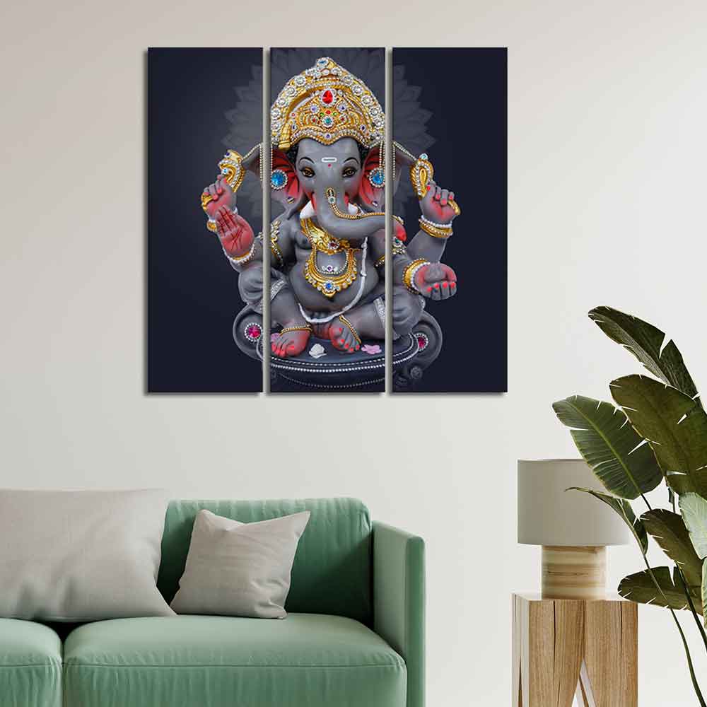 Ganesha Canvas Wall Painting Set of Three