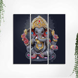 Bal Ganesha Sculpture Canvas Wall Painting Set of Three