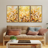 Beautiful Autumn Season with Yellow Leaves Floating Canvas Wall Painting Set of Three
