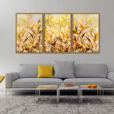Beautiful Autumn Season with Yellow Leaves Floating Canvas Wall Painting Set of Three