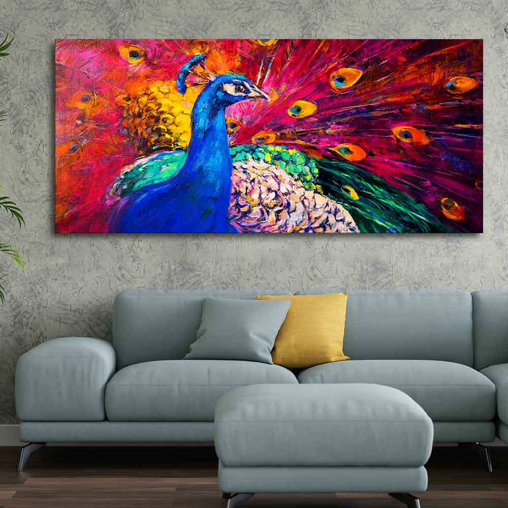 Beautiful Colorful Peacock Premium Canvas Wall Painting