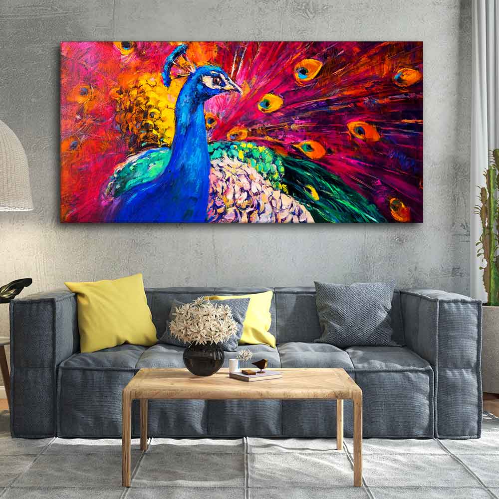 Beautiful Colorful Peacock Premium Canvas Wall Painting