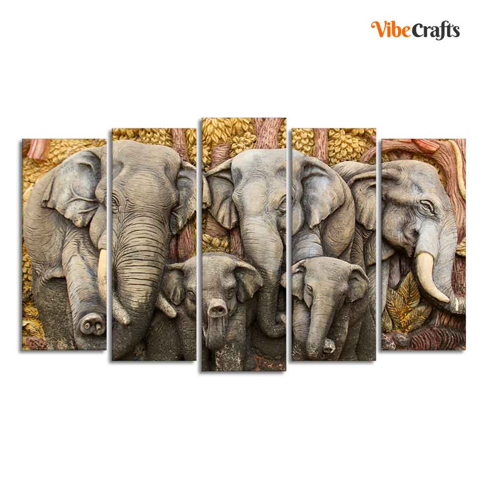 Beautiful Elephants Wall Painting Set of Five Pieces