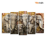 Beautiful Elephants Wall Painting Set of Five Pieces