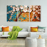 Beautiful Floral Tree Art with White Flower Floating Canvas Wall Painting Set of Three
