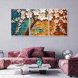  Floral Tree Art with White Flower Floating Canvas Wall Painting Set of Three