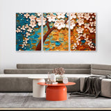 Tree Art with White Flower Floating Canvas Wall Painting Set of Three