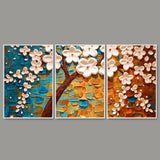White Flower Floating Canvas Wall Painting Set of Three