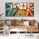 Beautiful Floral Tree Art with White Flower Premium Canvas Wall Painting