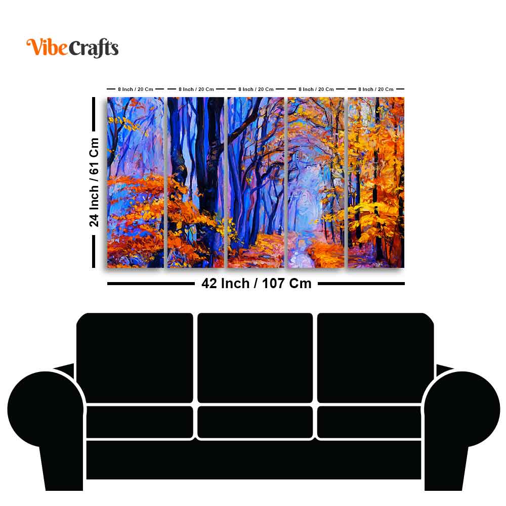 Beautiful Forest Canvas Wall Painting Set of Five