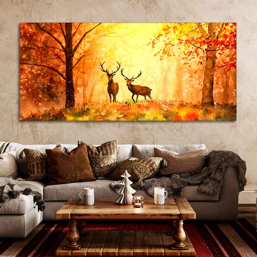 Beautiful Forest Deer Big Canvas Wall Painting – Vibecrafts