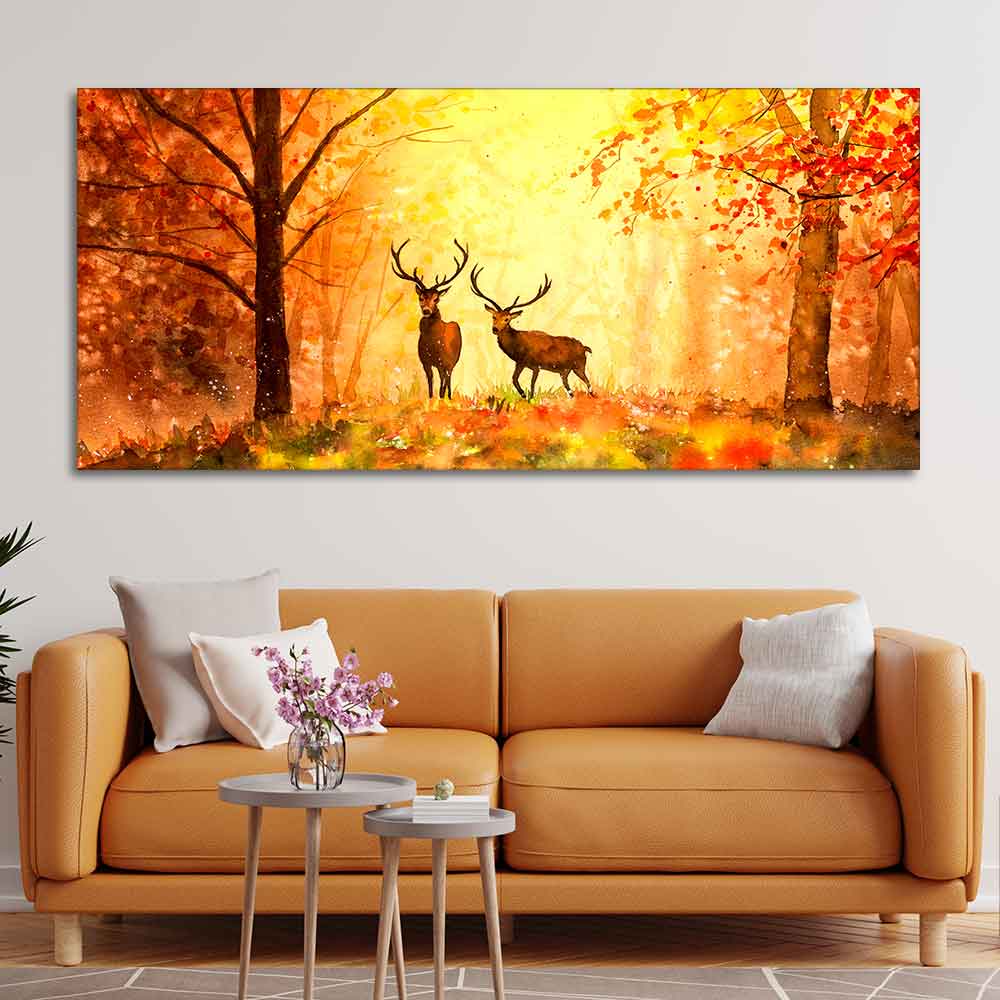 Beautiful Forest Deer Big Canvas Wall Painting – Vibecrafts