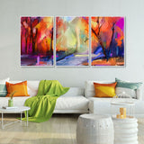 Beautiful Forest of Color Floating Canvas Wall Painting Set of 3