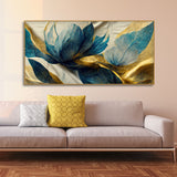 Golden Flower and Waves Canvas Wall Painting