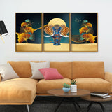 Flowers with Elephant Premium Floating Canvas Wall Painting Set of Three